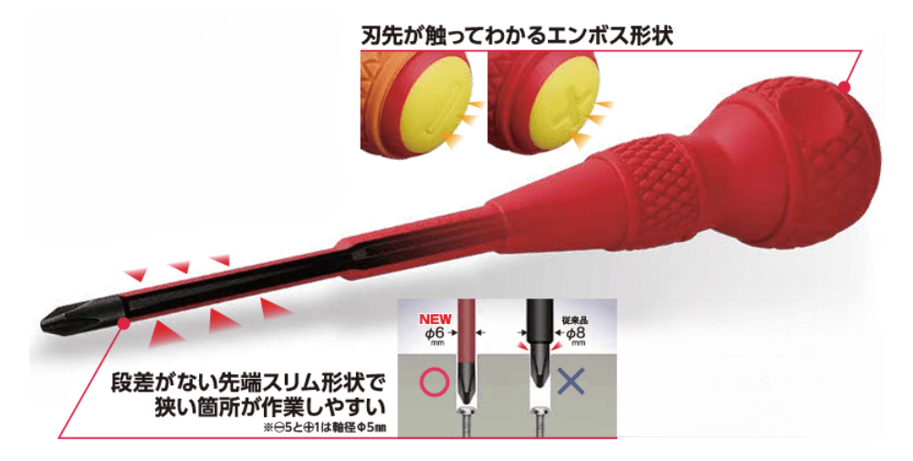 ボールグリップ 絶縁ドライバー No.200(-6×1.0×100)